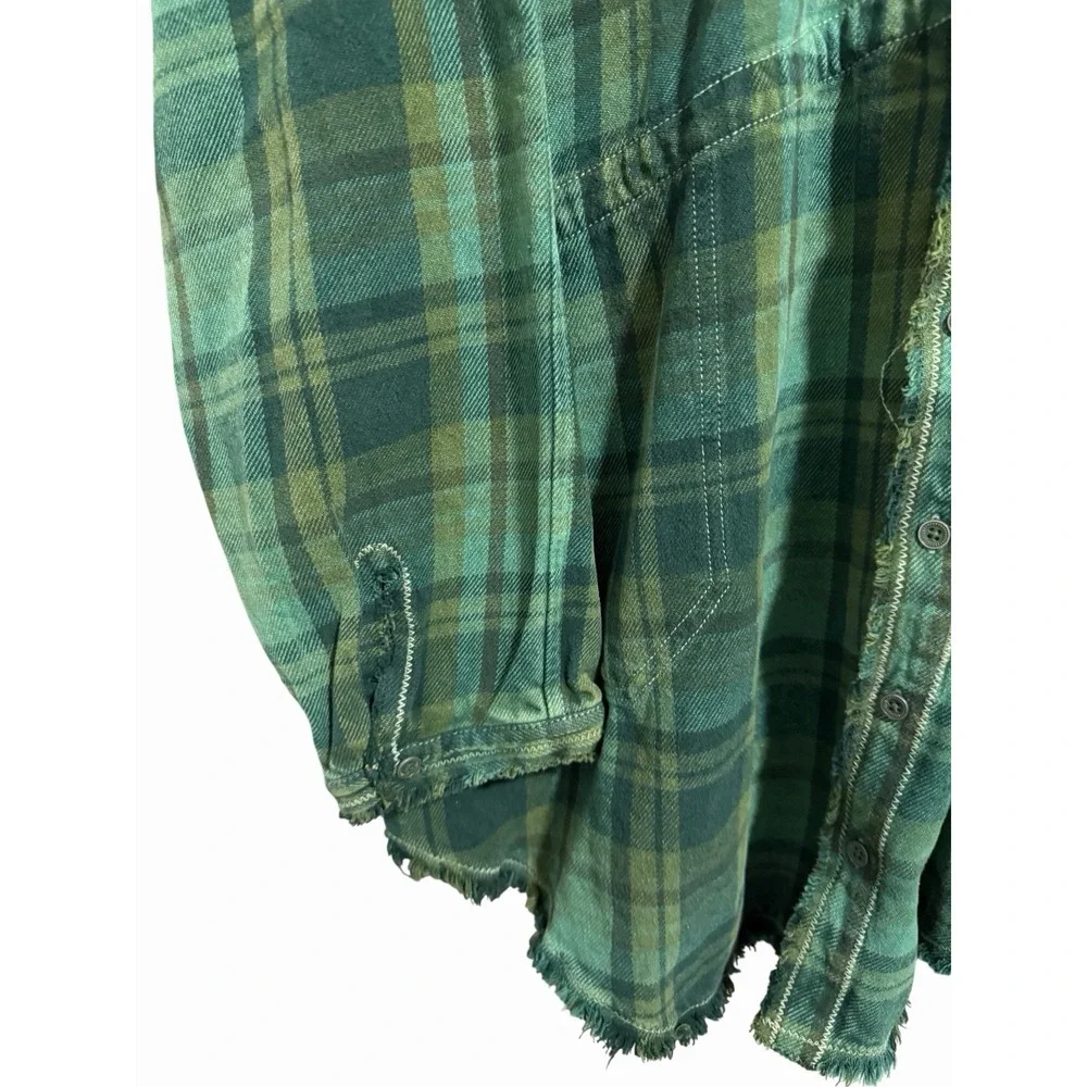 Free People‎ We The Free Summer Daydream Plaid Button Down Green Balsam Size L